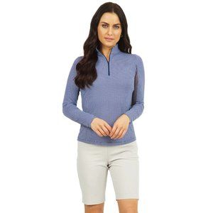 Ibkul Essential Mini Check Long Sleeve 1/4-Zip Mock Neck Shirt